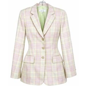 Escada Plaid Pink Yellow Purple Pastels Blazer Women's Sz 38 Easter Spring